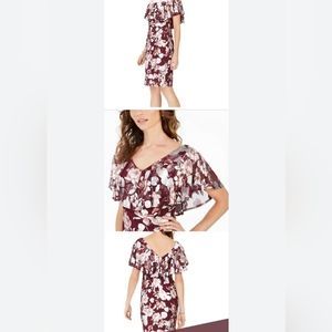 Chic Floral Midi Dress in Burgundy and White